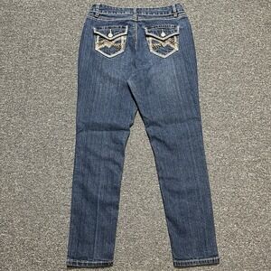 Roz & Ali Dark Wash Jeans Size 6 Blue Embellished Y2K‎ Back Pockets